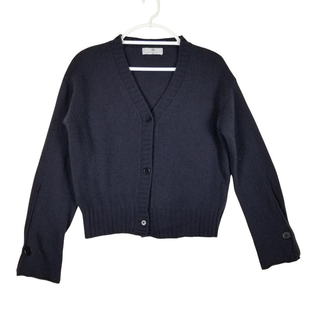 Anna Seravalli Cardigan Women 42 Navy Blue Merino Wool V-Neck Button Cuff Italy